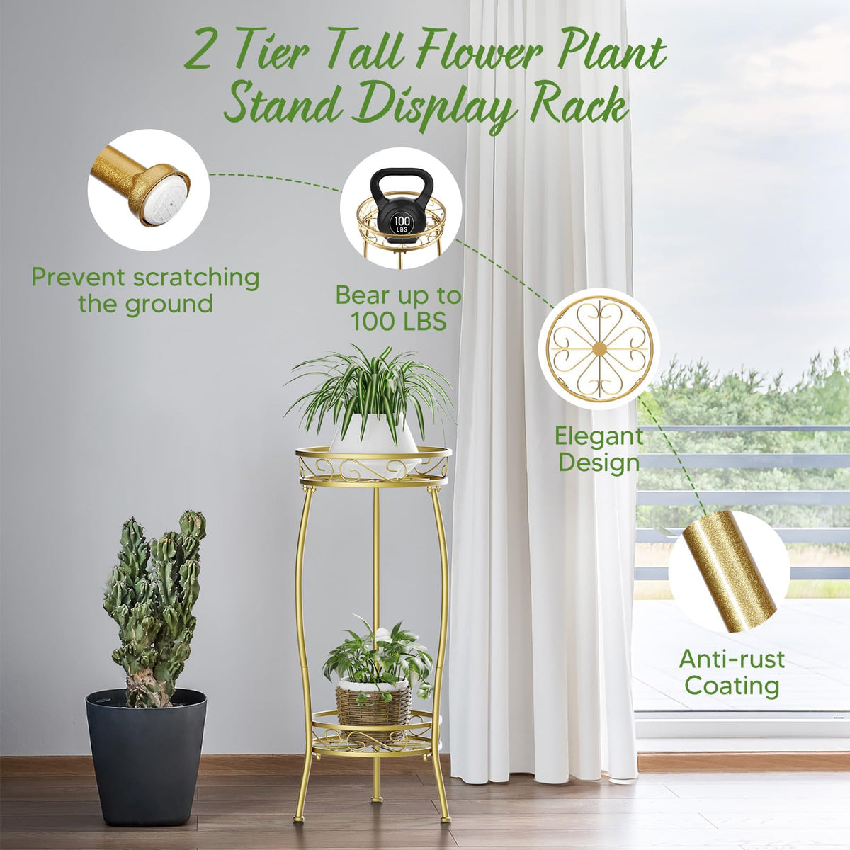 H HOMEXIN plant stand side view showing corner-friendly design for versatile placement