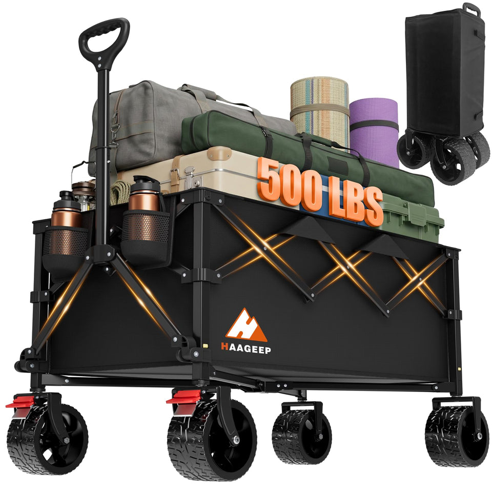 HAAGEEP Collapsible Wagon folded for compact storage and easy travel