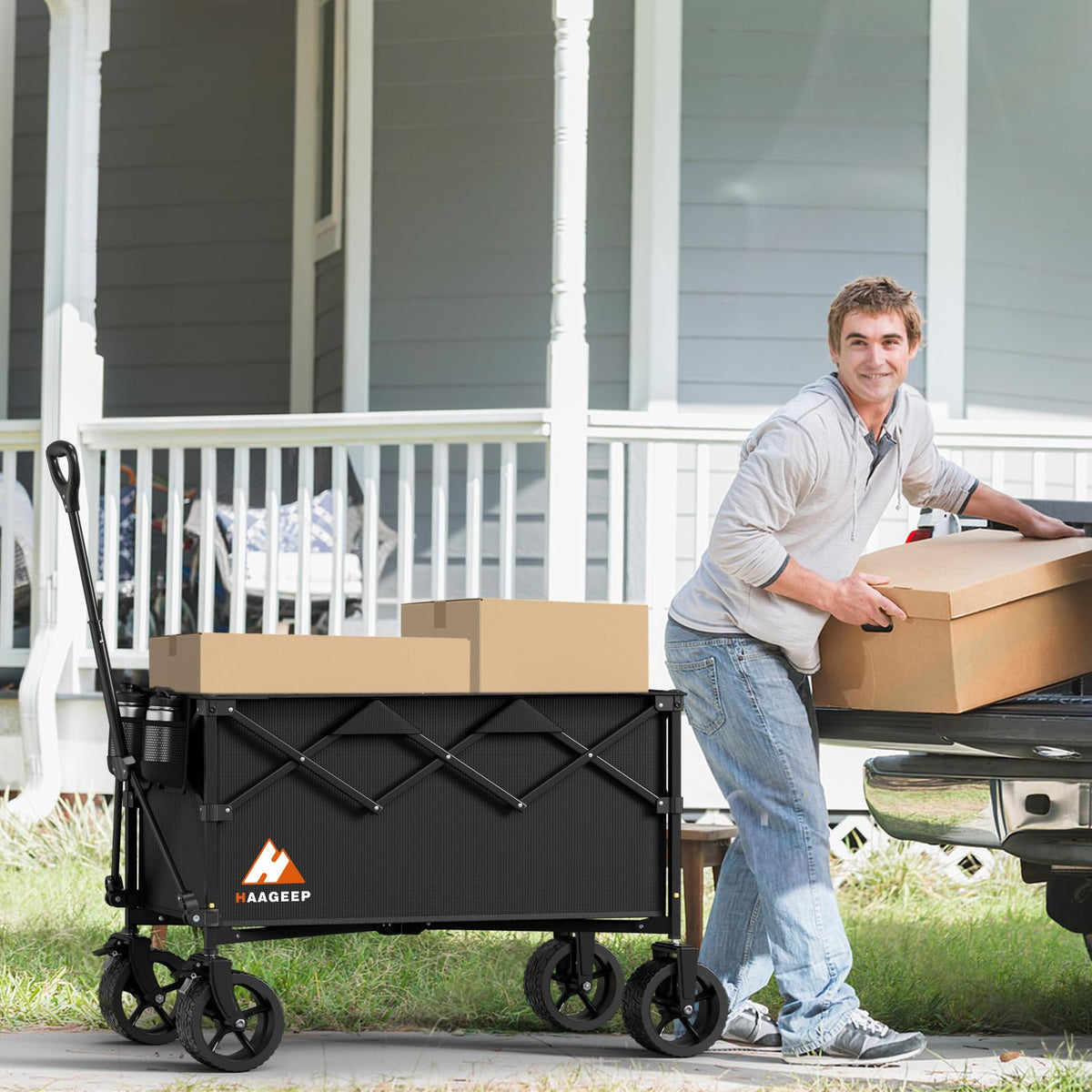 HAAGEEP Collapsible Wagon 600D Oxford fabric resists wear in all weather