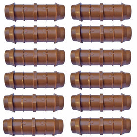 Habitech 12-pack barbed couplers for drip irrigation, secure, leak-resistant connections.