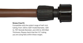 Habitech barb-locking technology detail for high-pressure, secure drip lines.