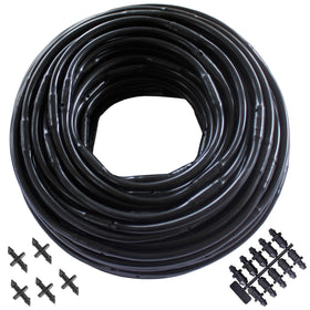 Habitech quarter-inch dripline 100ft roll with built-in emitters for simple garden irrigation.