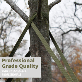 Habitech strap stabilizing a mature tree against wind without bark damage