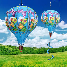 HADEEONG giant rainbow butterfly balloon spinner side view showing outdoor charm.