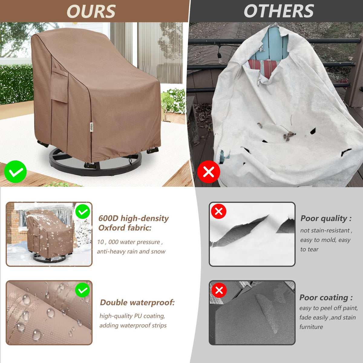 Hadisi brown patio chair cover blends with decks while shielding against elements