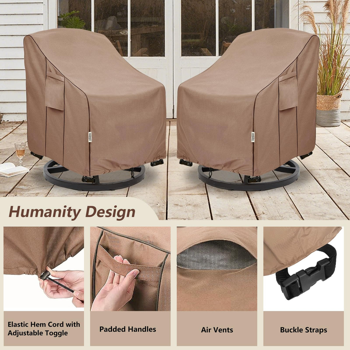 Hadisi chair cover with handles and vents eases removal and reduces condensation