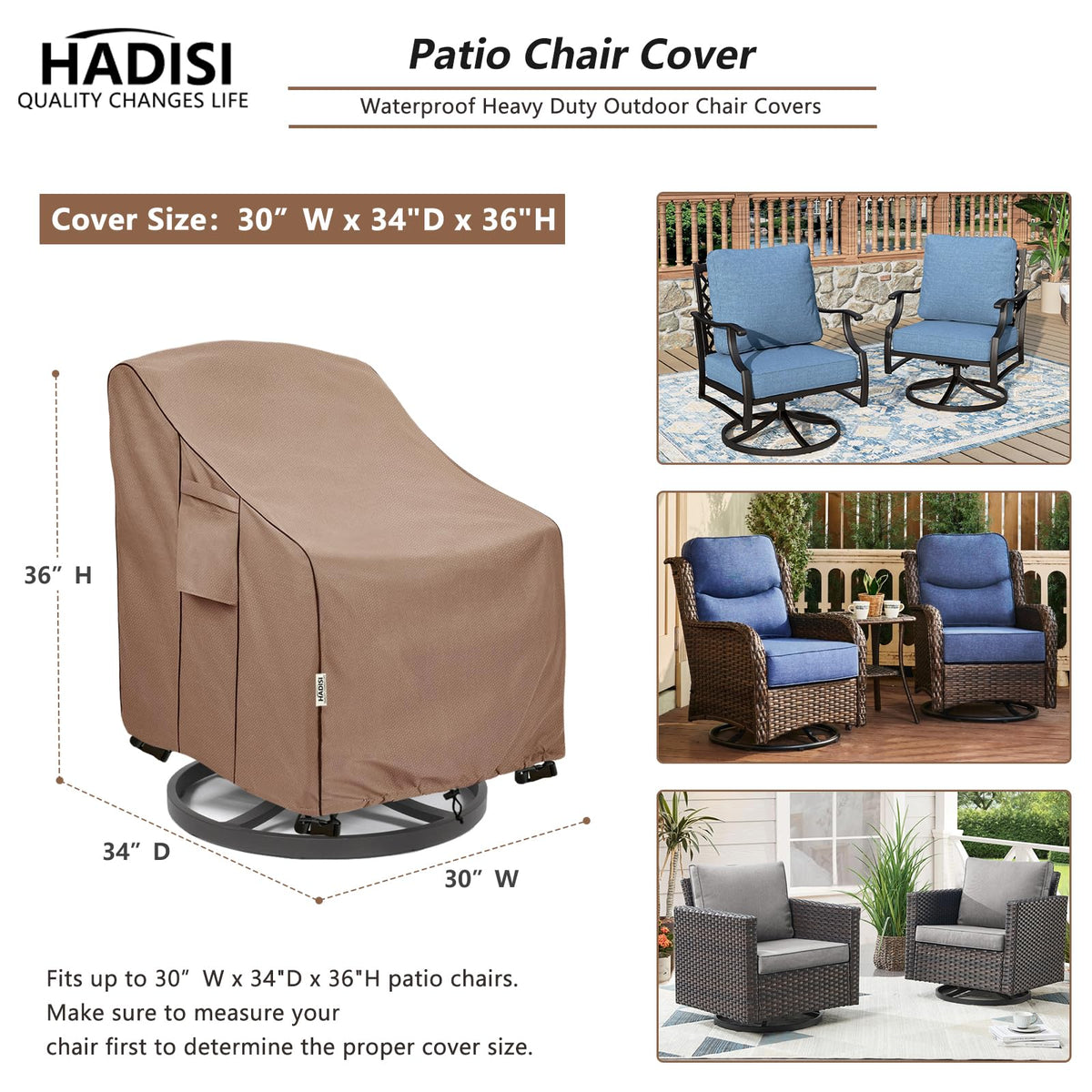 Hadisi windproof chair cover features adjustable bottom to resist strong gusts