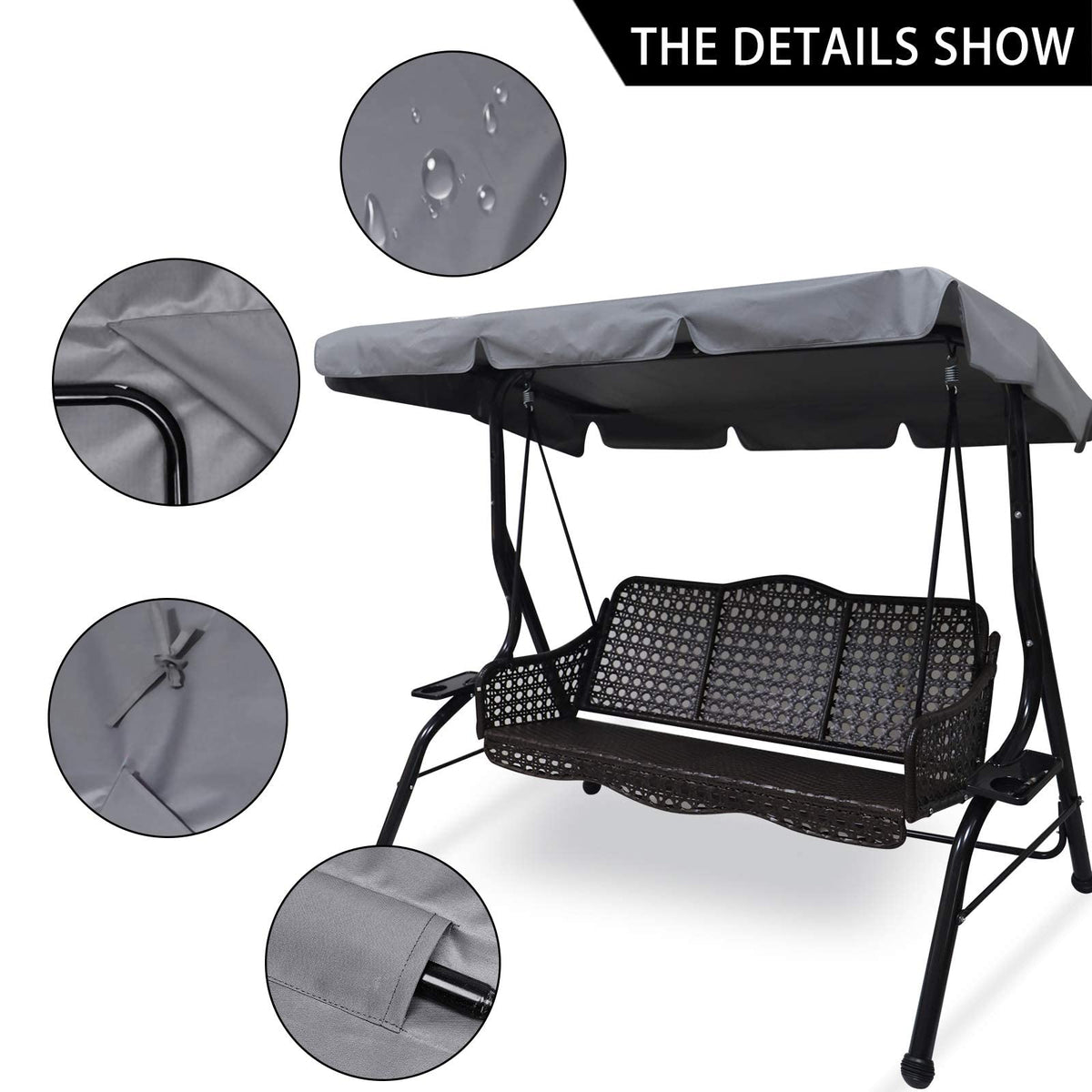 Hagsfire waterproof swing canopy offering rain protection for outdoor seating.