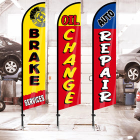 Hahafelt car repair shop flag design communicates services clearly to passersby.