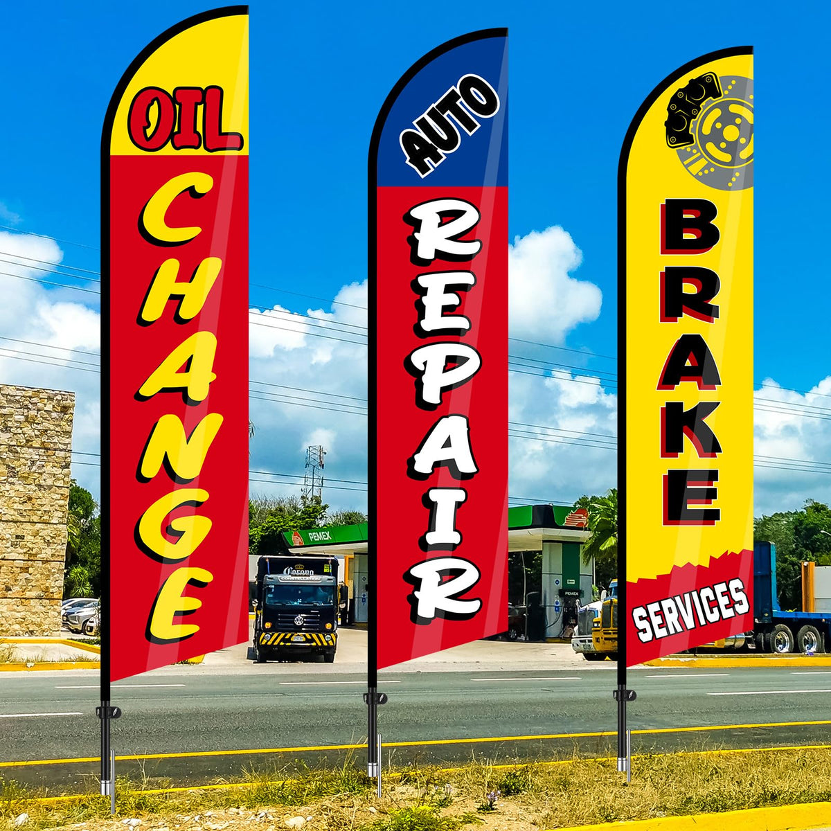Hahafelt install-ready shop flag display simplifies outdoor advertising for busy shops.