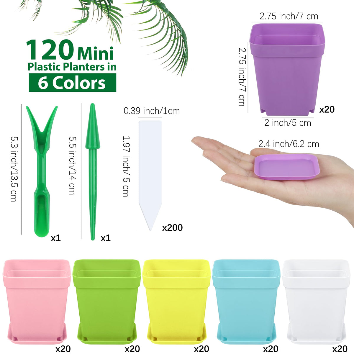Hahood yellow 3 inch square planter with pallet for bright windowsill gardening