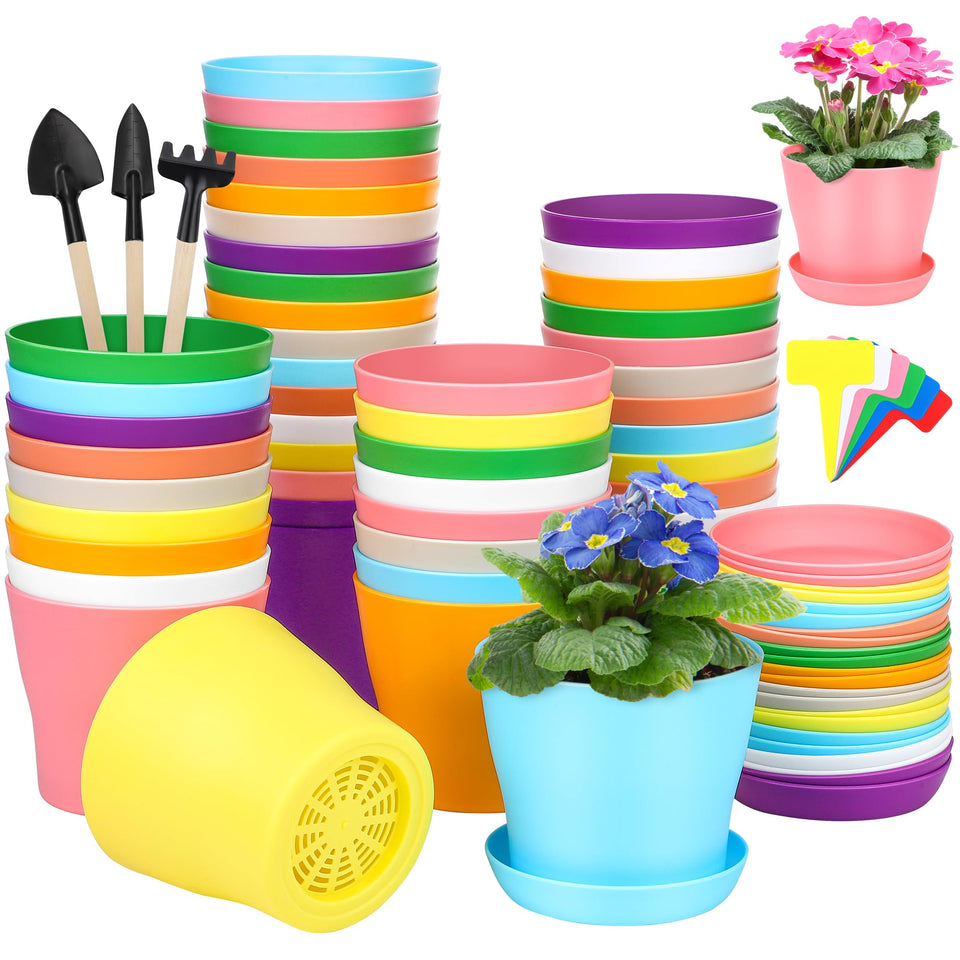 Hahood 48-pack plastic planters, top view, ideal for seedling starters