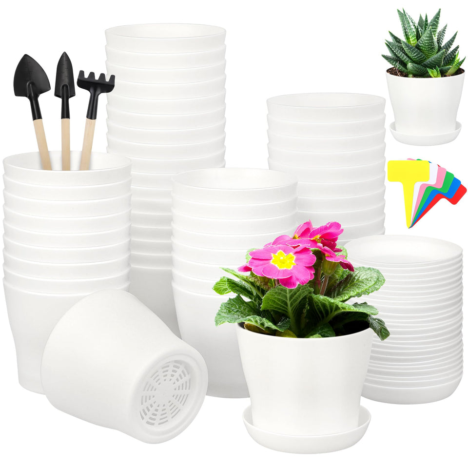 Hahood 48-pack plastic planters with 4-inch openings for seedlings and organization