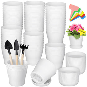Hahood 60 piece white plastic planters with 4 inch tops for seed starting