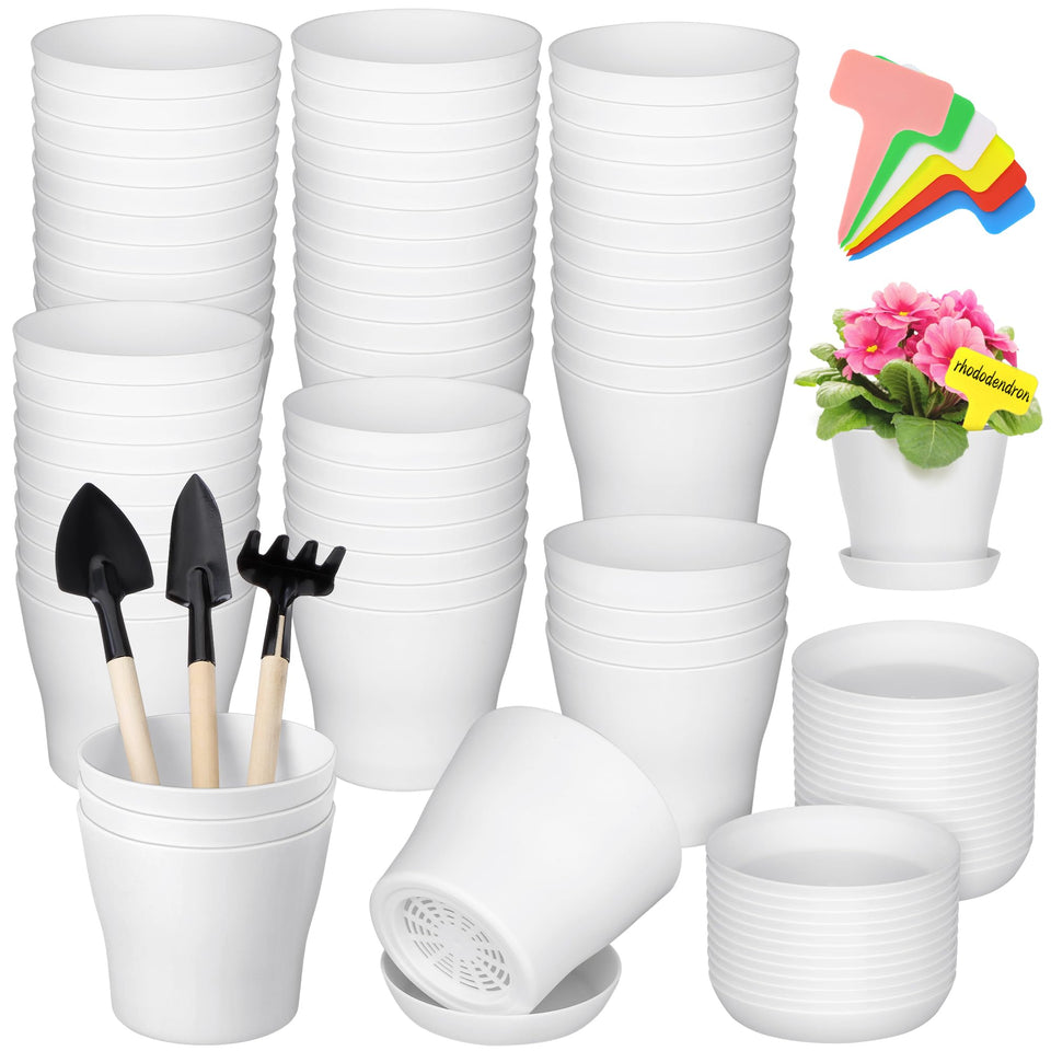 Hahood 60 piece white plastic planters with 4 inch tops for seed starting