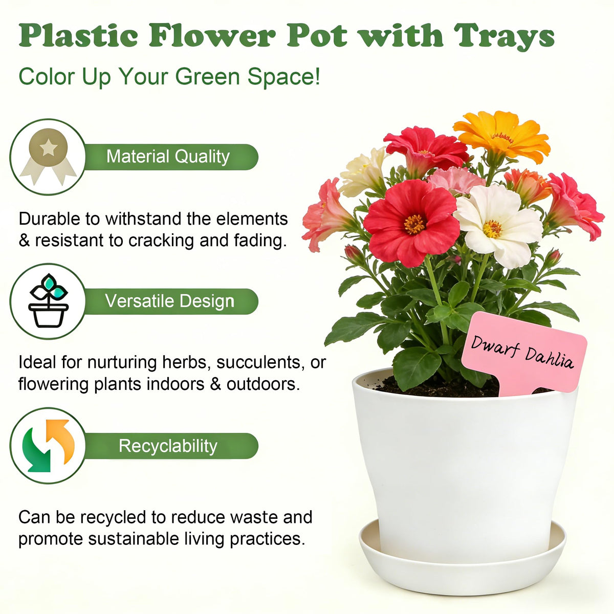 Hahood planter with drainage holes and matching tray for moisture control