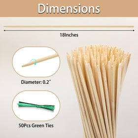 HAINANSTRY bamboo stake packaging shows 50 stakes and 50 green ties for easy setup