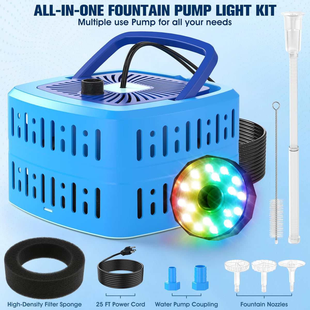 HaiNova complete box includes pump, nozzles, light, and manual for instant use.
