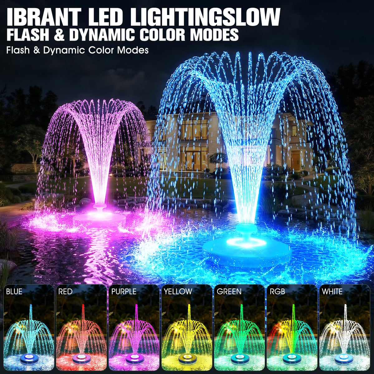 HaiNova floating fountain in a pond with 33 ft cord for flexible placement