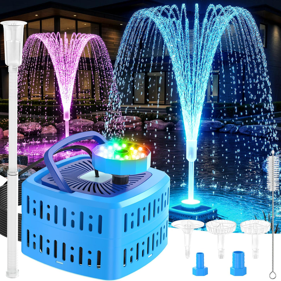 HaiNova pond filter pump with lights, front view, compact all-in-one unit for gardens.