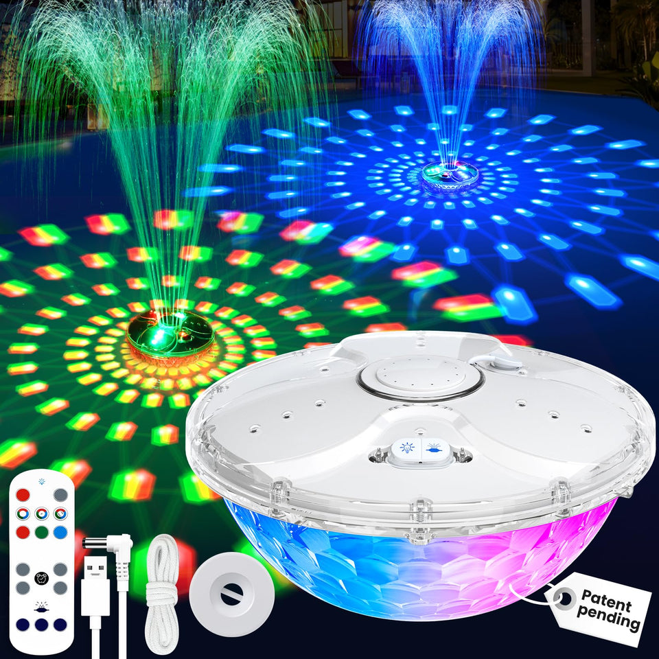 HaiNova rechargeable pool fountain with remote for easy deck-side control.
