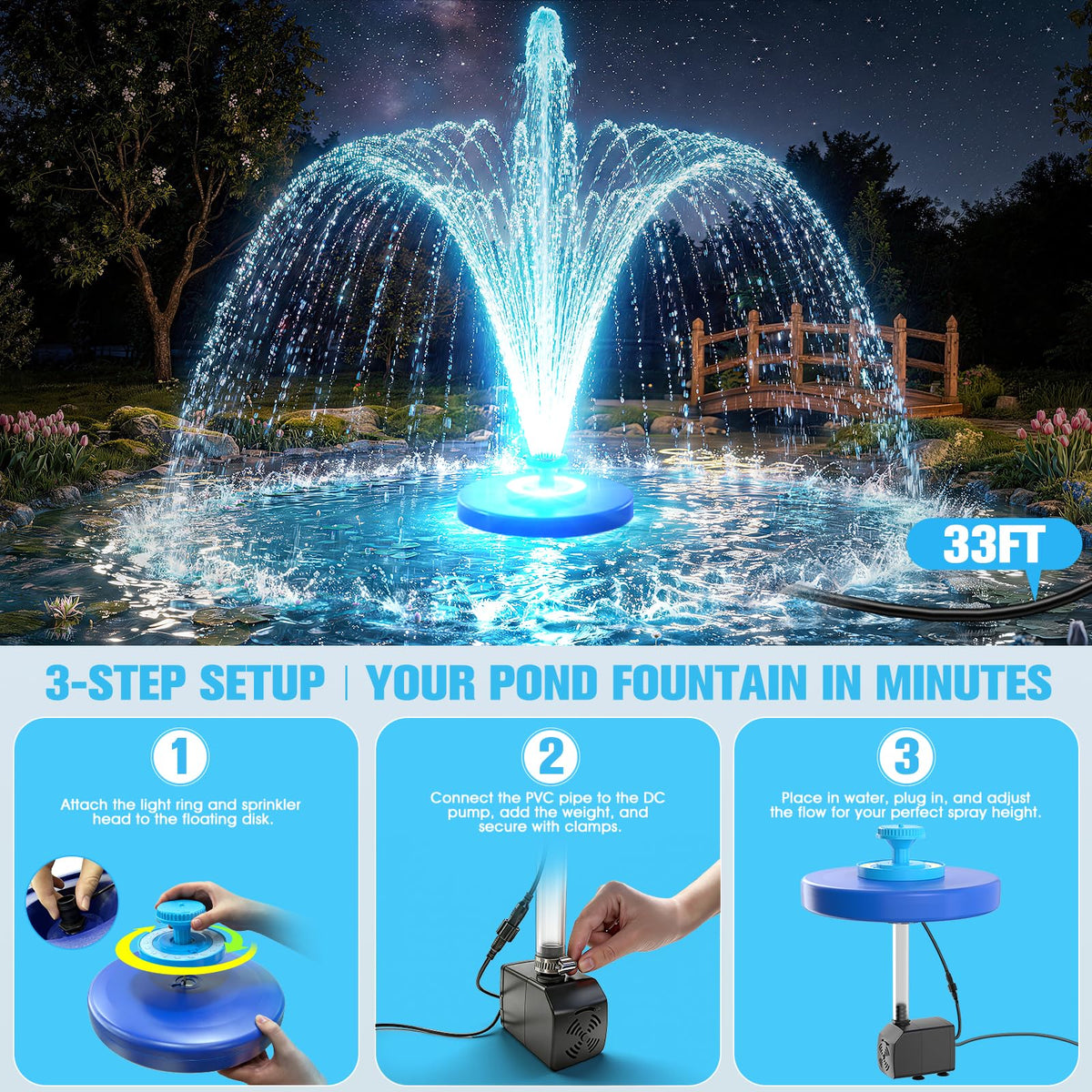 HaiNova low-voltage motor operates quietly for a peaceful water garden