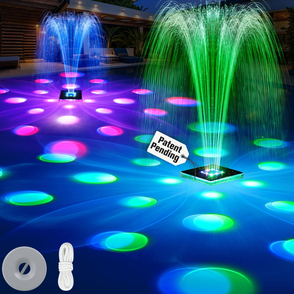 HaiNova solar pool fountain with 9 lights creates vibrant night ambiance