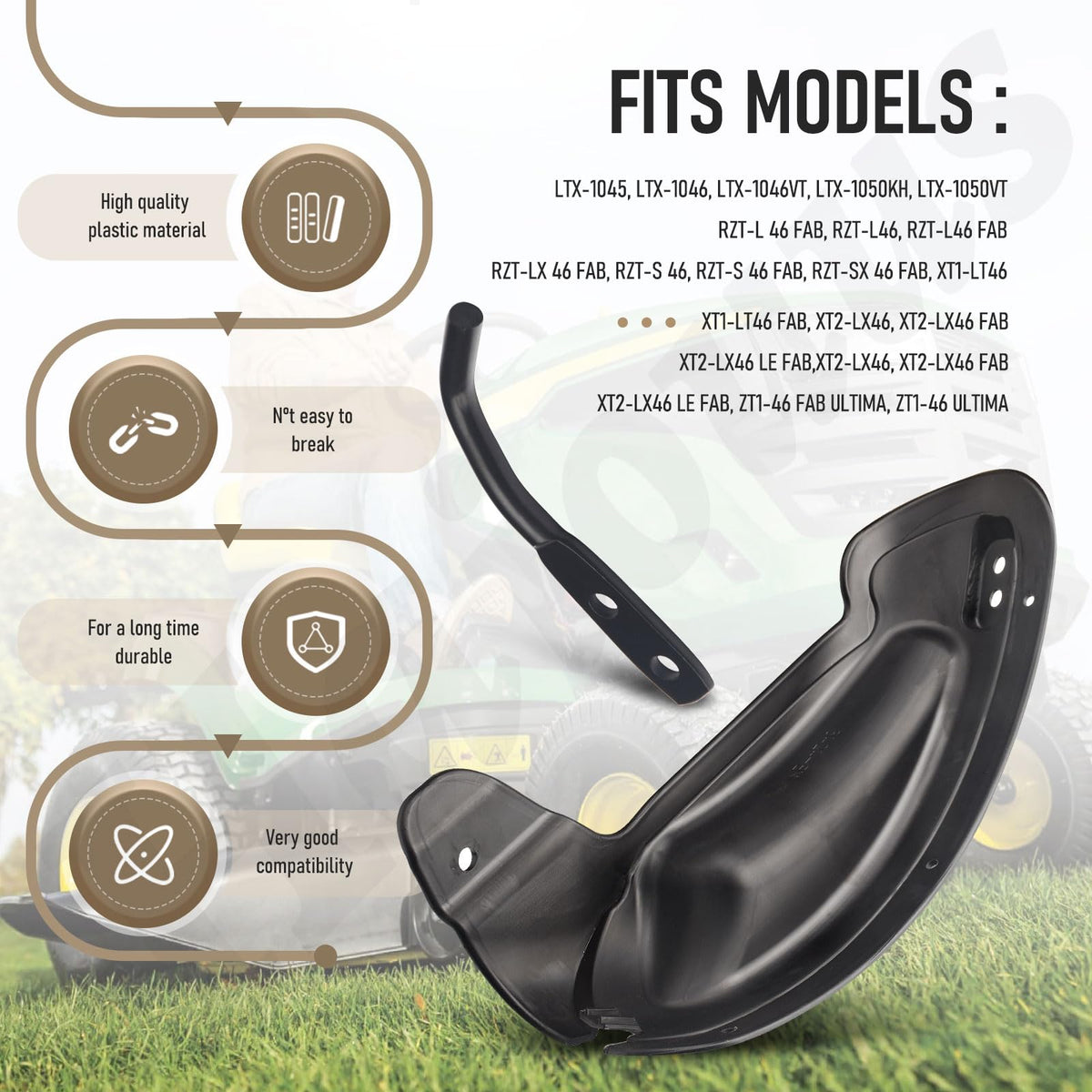 Haiouus mulch plug durable material for lawn tractor use