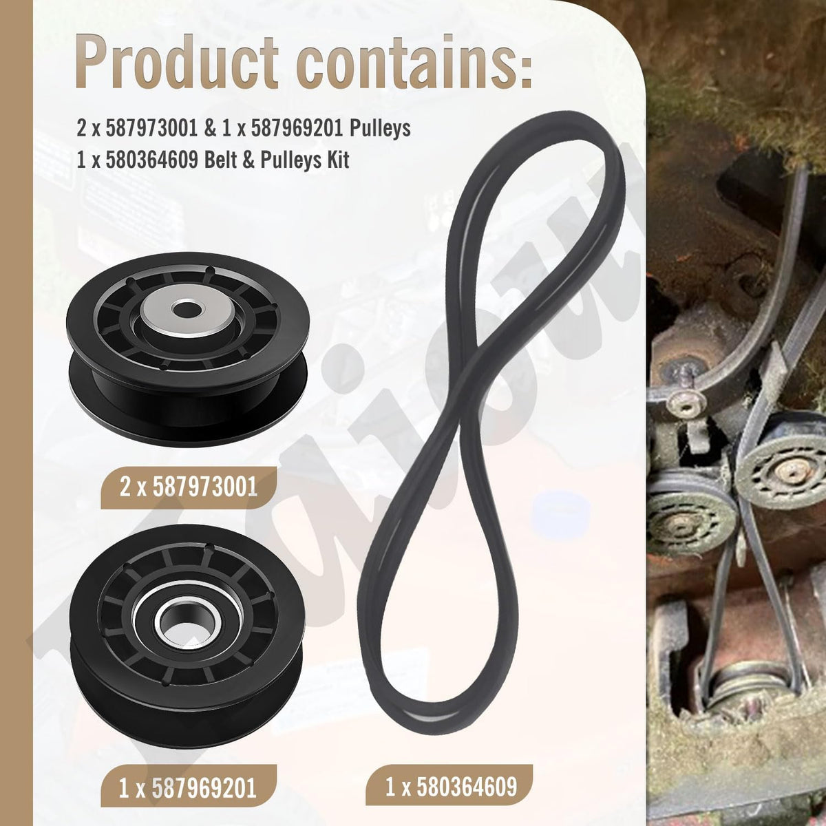 Haiouus pulleys kit suited for LC221AH for consistent mowing performance.