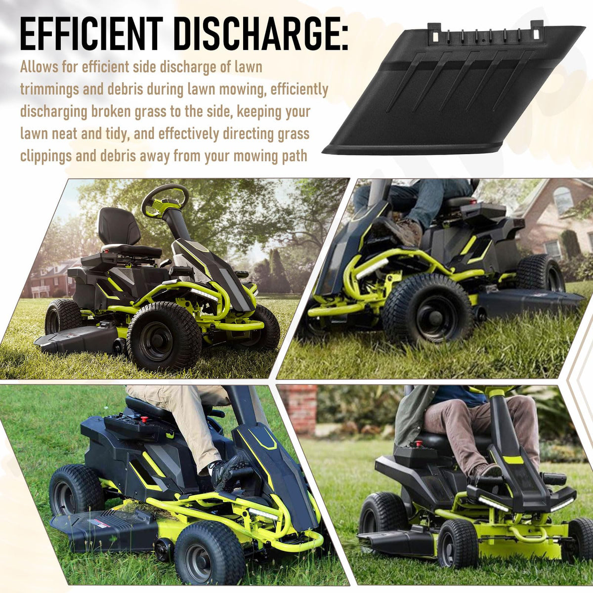 Haiouus side discharge chute for RY401017VNM improves debris management during mowing.