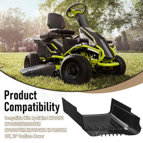 Haiouus side discharge chute for RY401018VNM directs grass to the side for cleaner lawns.