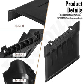 Haiouus side discharge chute compatible with RY401180 keeps clippings away from mowing area.