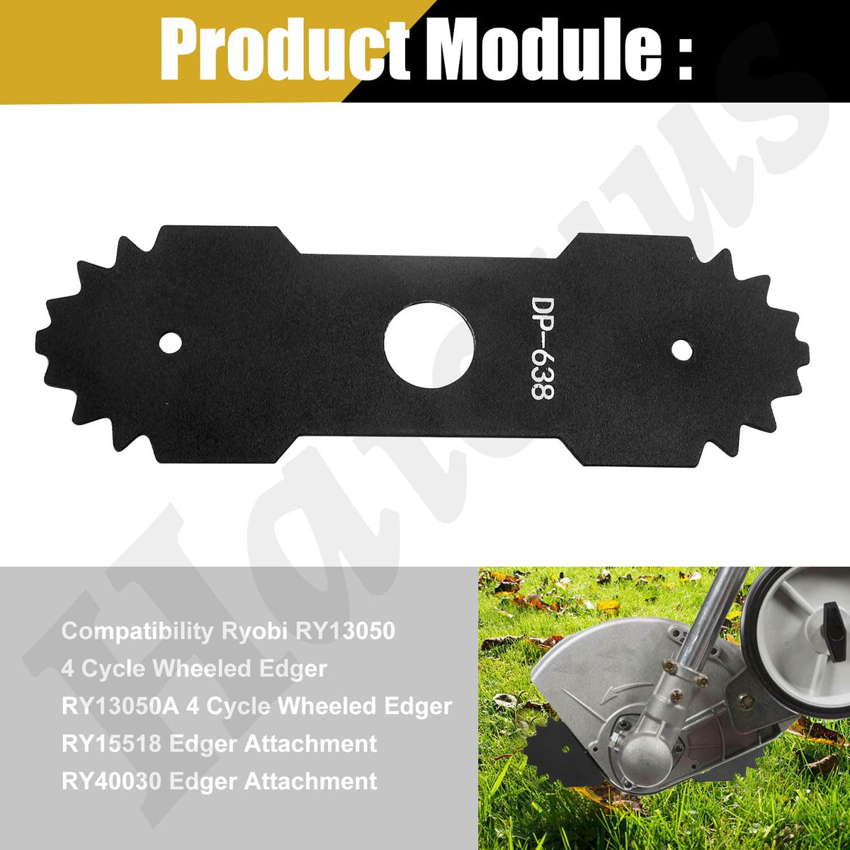 Haiouus wear-indicator holes on the edger blade indicating when to reverse or replace.