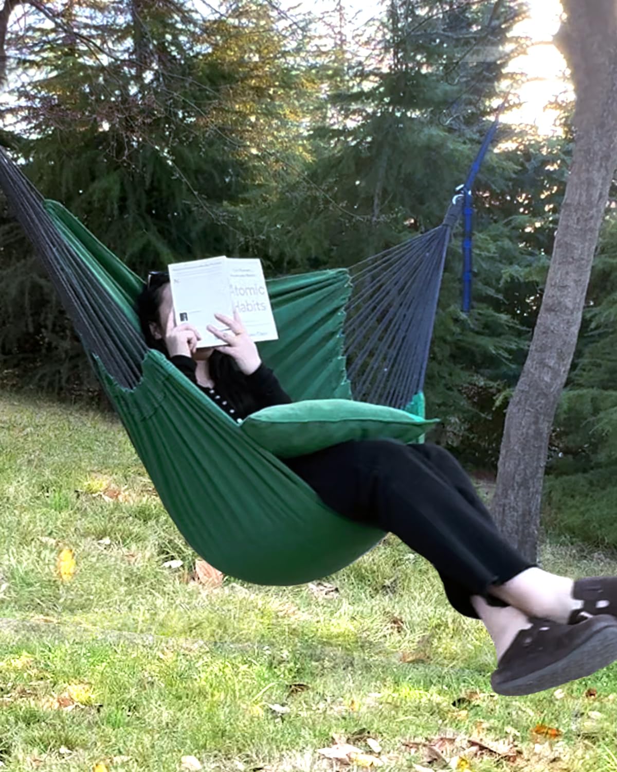 Halalona hammock chair includes two cushions for extra support