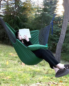 Halalona hammock chair includes two cushions for extra support