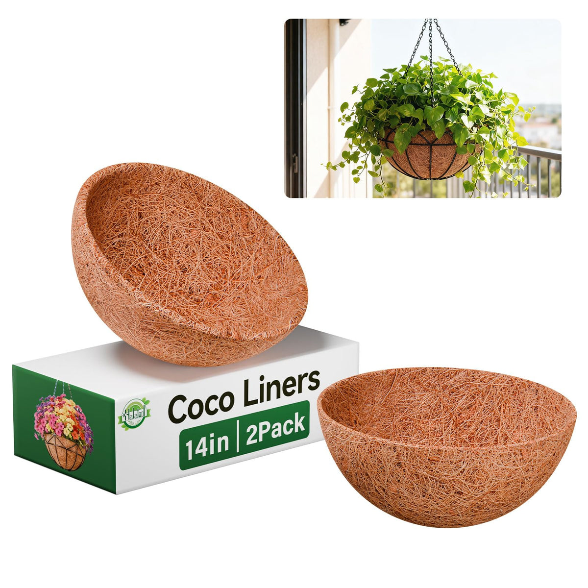 Halatool 14-inch hanging basket coco liner enhances airflow and moisture retention