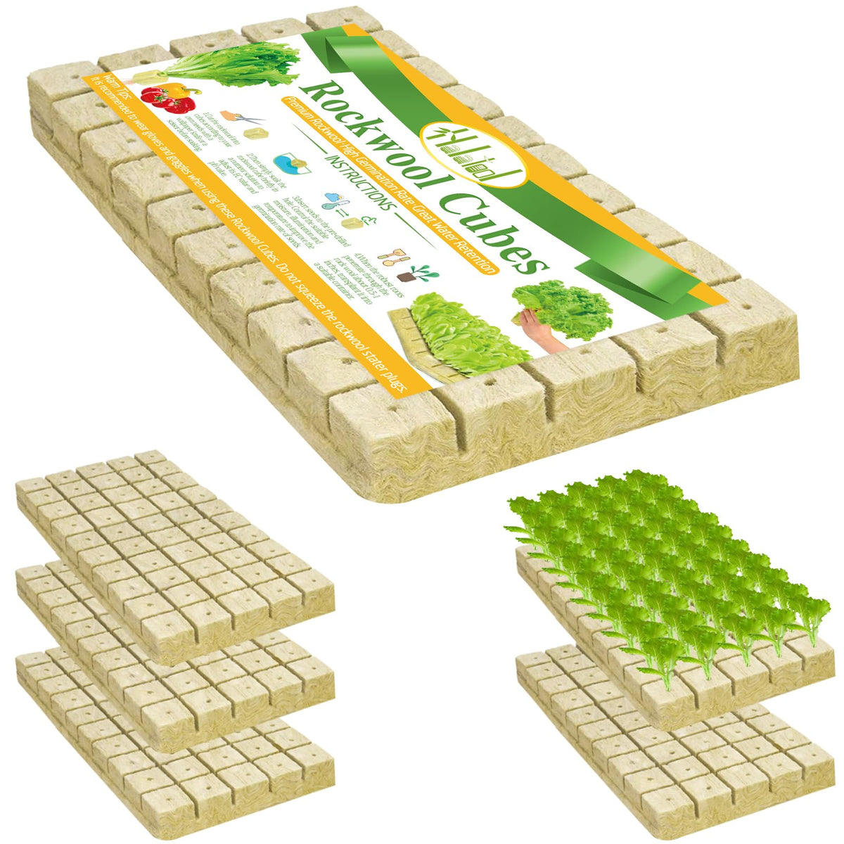 Halatool 1-inch rockwool cubes pack sheets for seed starting and cloning.