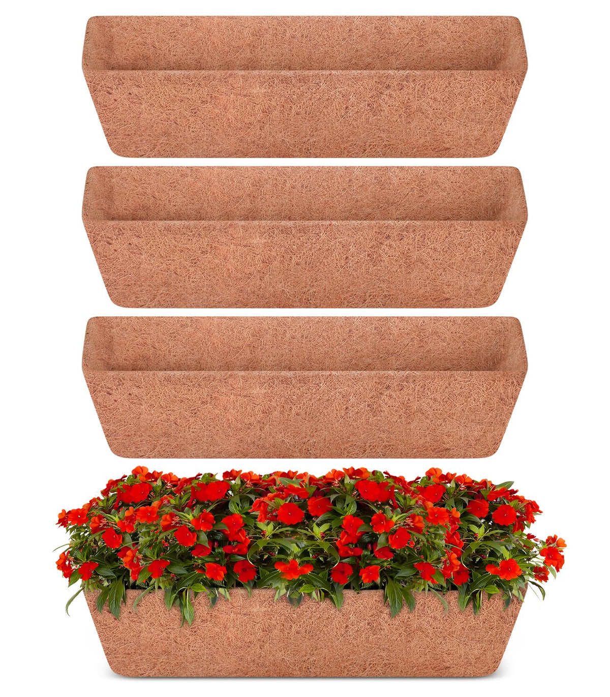 Halatool 24-inch window box liner in natural coconut coir for durable, breathable planter setups.