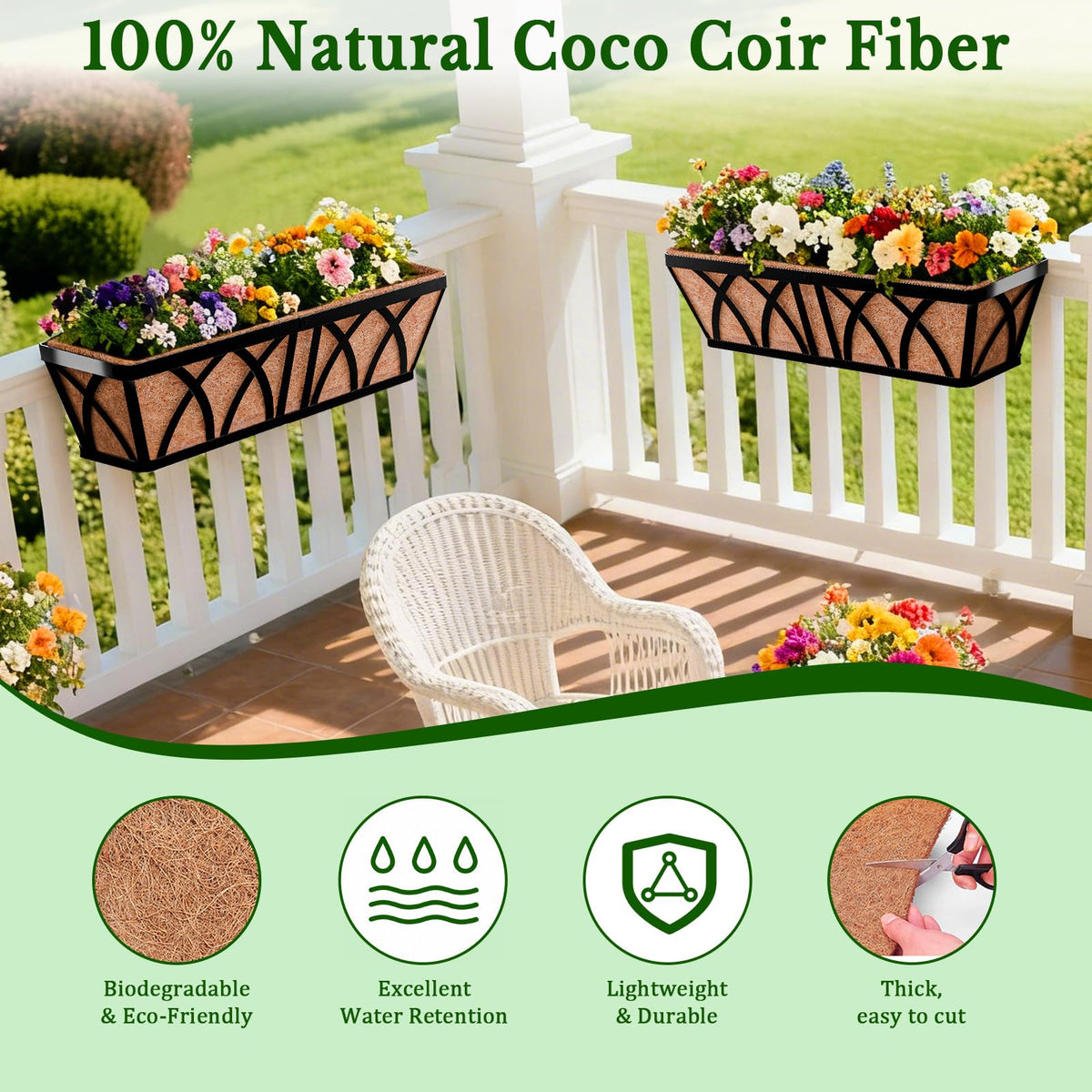 Halatool 24-inch coir liner for railing planter supports natural drainage and easy installation.