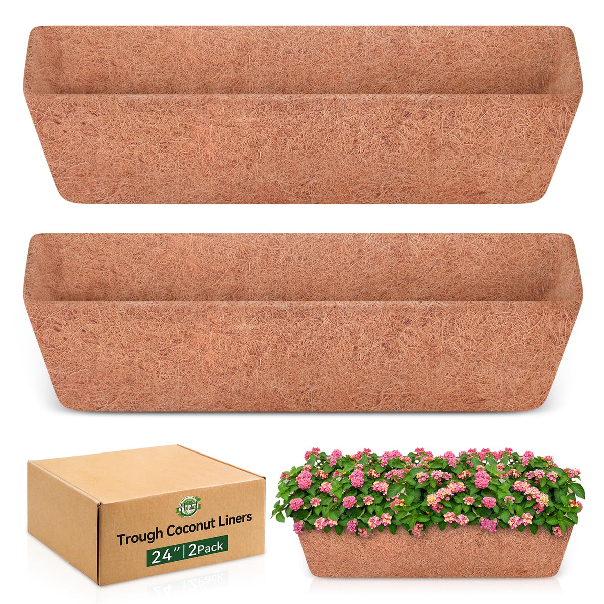 Halatool 24-inch coco liner for window box provides breathable moisture balance for healthy roots.