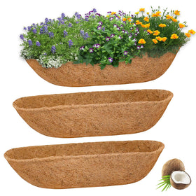 Halatool 30-inch window box liner in natural coconut fiber enhancing drainage for planters.