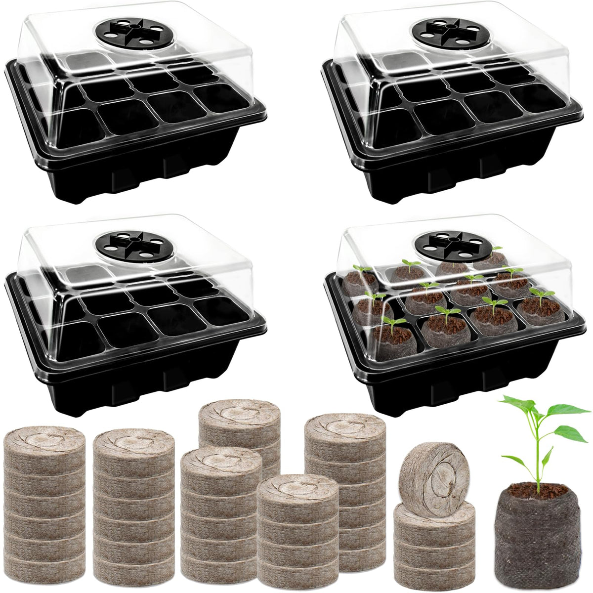Halatool 4-pack seed starter tray with 48 cells for organized germination
