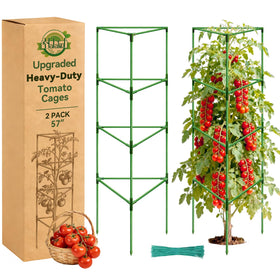 Halatool 57-inch tall tomato cage assembly for quick, sturdy garden setup.