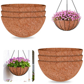 Halatool 6-pack 16-inch coco liner round for hanging baskets boosts drainage and moisture retention.
