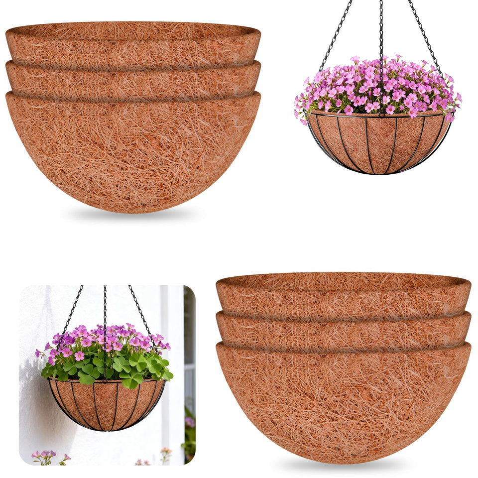 Halatool 6-pack 16-inch coco liner round for hanging baskets boosts drainage and moisture retention.