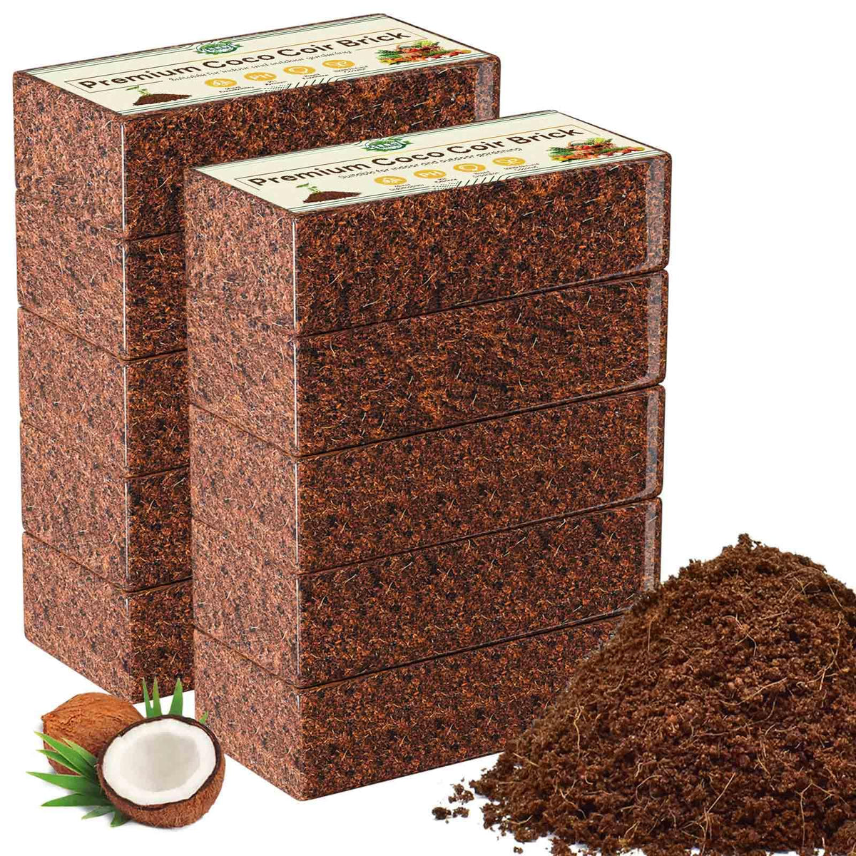 Halatool coco coir bricks packaging shows clean, ready-to-use planting medium.