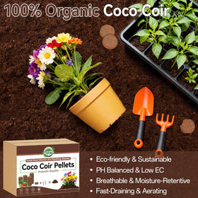 Halatool coco coir pellets expanded into loose soil ready for seedlings.