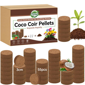 Halatool coco coir pellets pack closeup for easy storage and use.