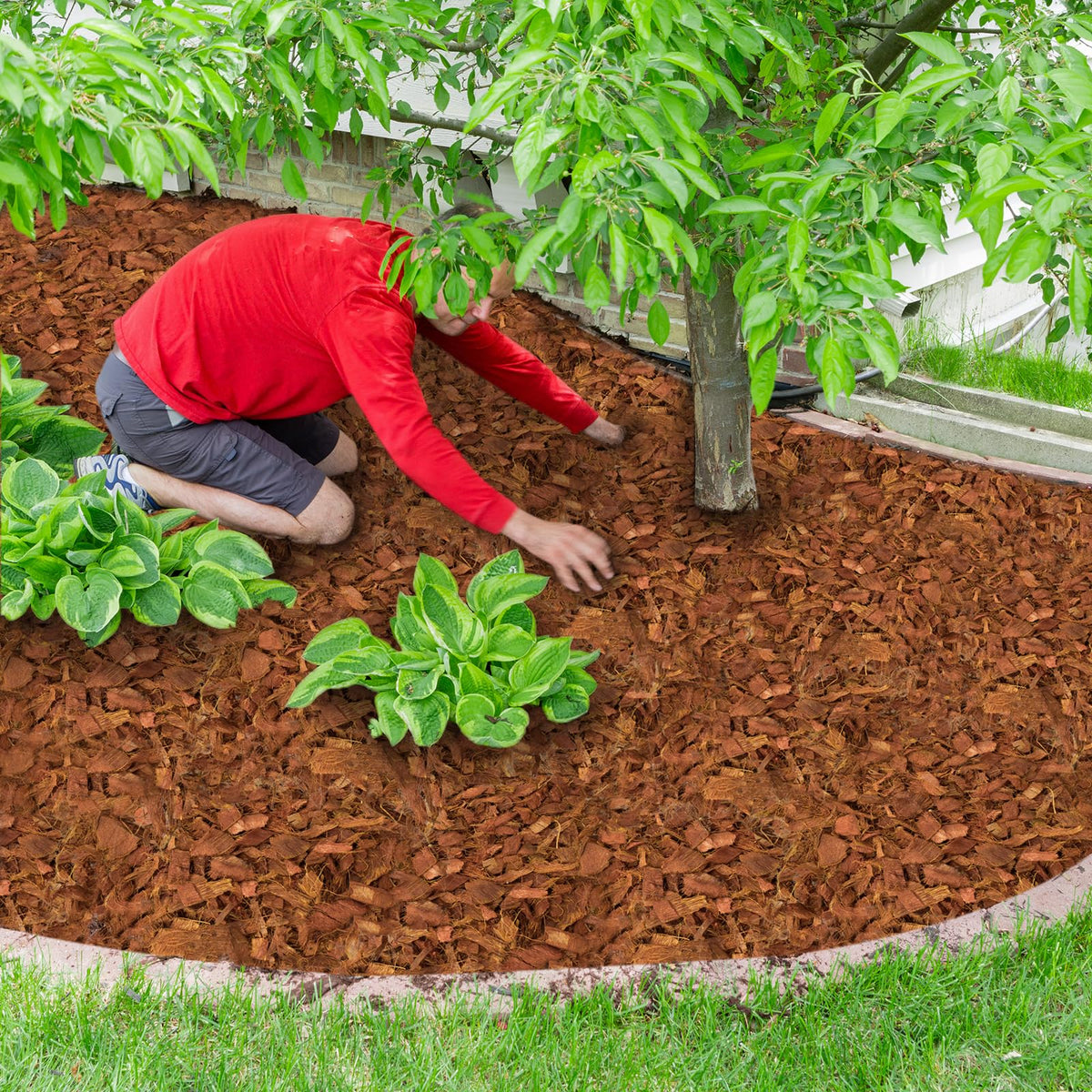 Halatool coco husk mulch bed for gardens and landscaping improvements