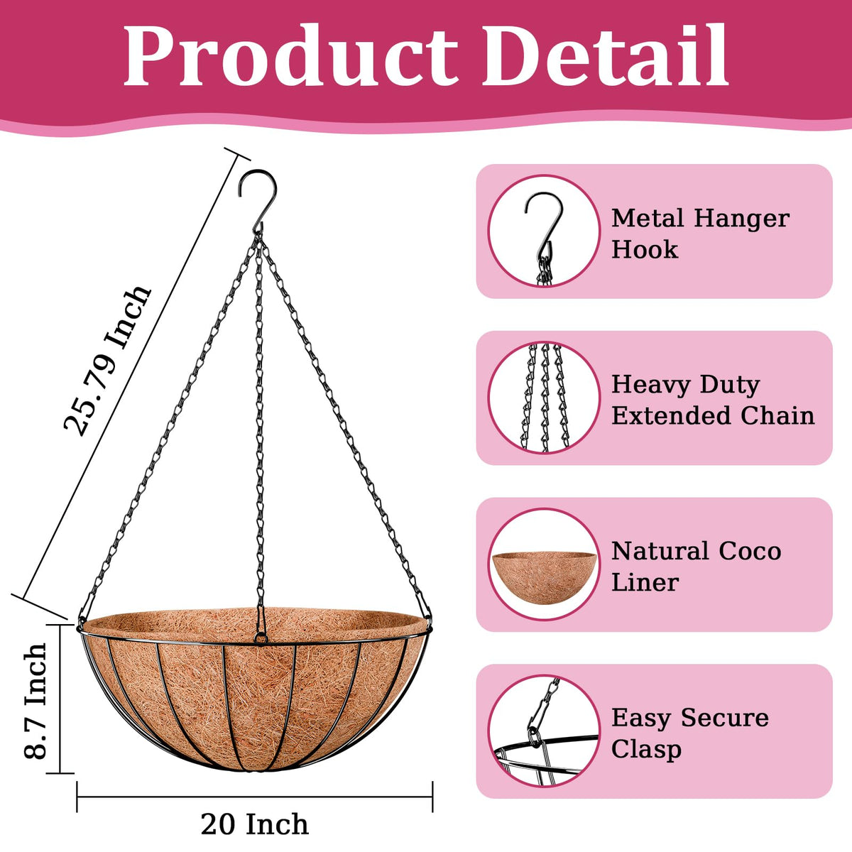 Halatool coco liner inside view promotes air flow and moisture balance.